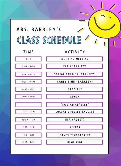 Mrs. Barkley's Class Schedule